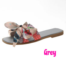 Load image into Gallery viewer, GREY WOMENS BOW FLAT SUMMER FASHION SANDALS
